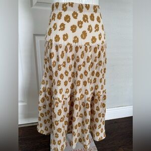 Alice Blue A-Line Skirt with Floral Pattern - Cream and Brown